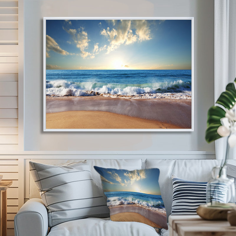 Sunrise Sea Sunset beach, art mural sur toile côtière, reproduction d'art sur la plage, H 34 po x l 44 po
