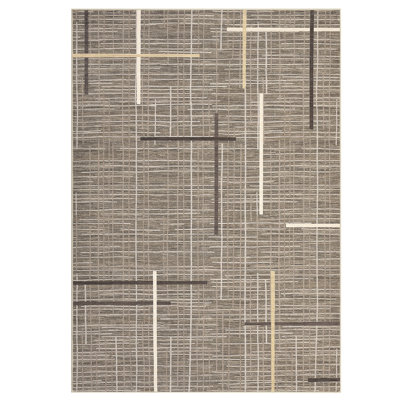 Modern Area Rug 10x13 Machine Washable Extra Large Rug for Bedroom Minimalist Geometric Carpet Stain Resistant Non-Slip Carpet Striped Floor Cover for Dining Room Bedroom, Brown