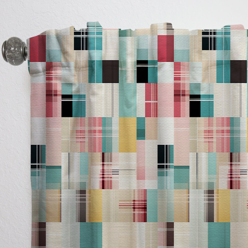 Ayak Vintage Pastel Checks Pattern - Plaid Velvet Curtain - Room darkening - 1 panel, 52" W x 90" L