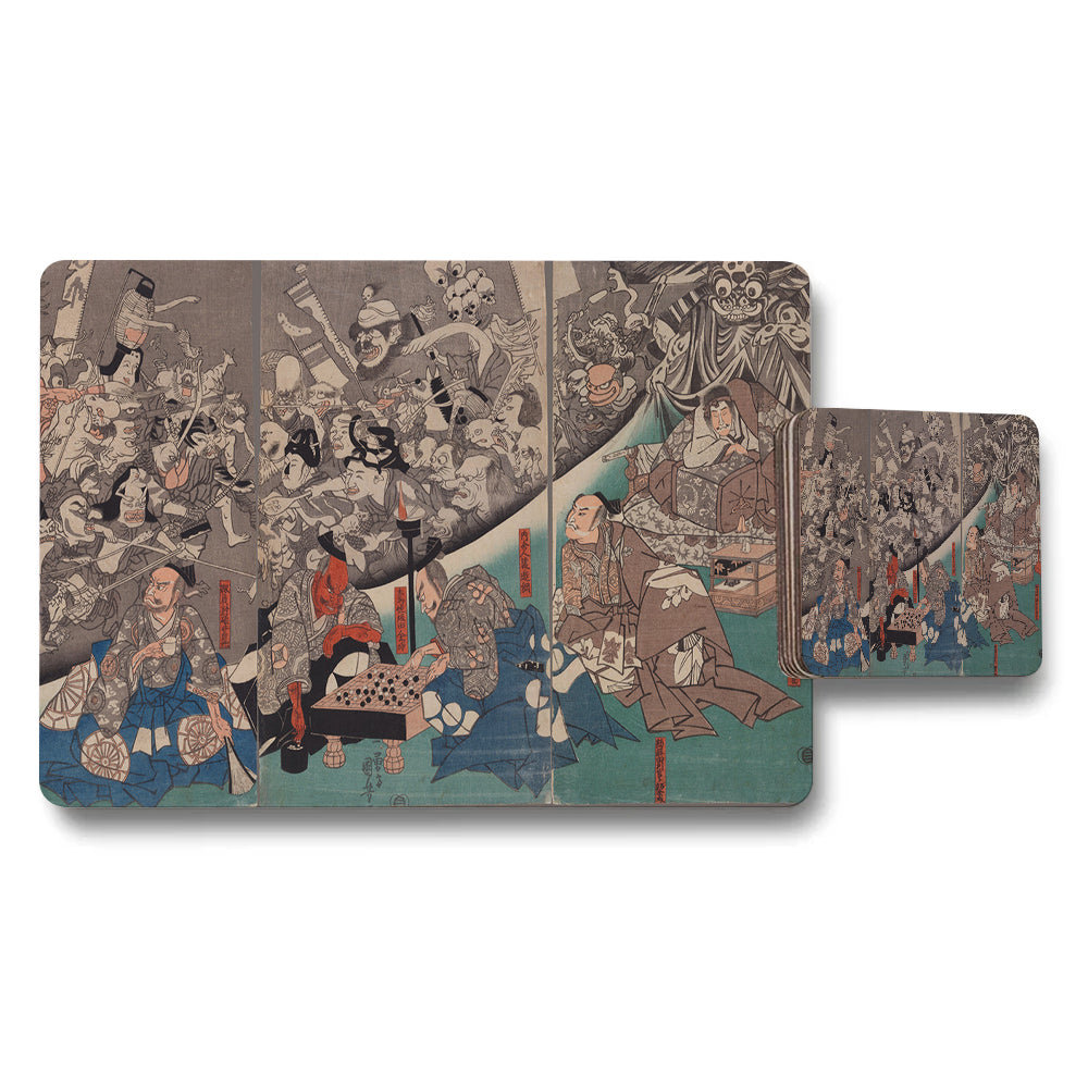 Ukiyoe Style Japanese Artwork Placemat And Coaster Set