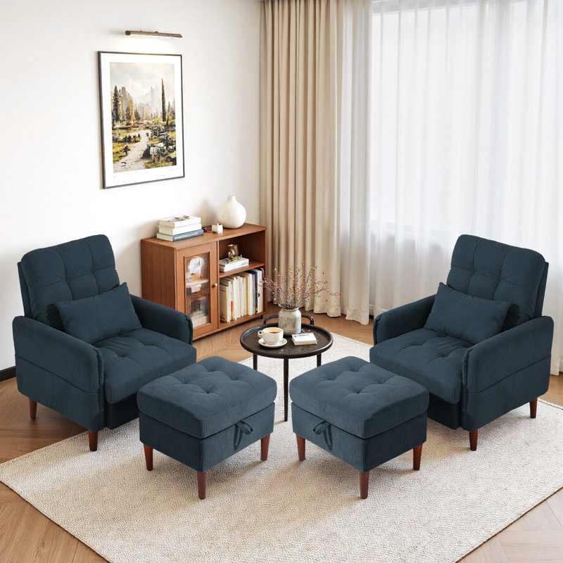 Upholstered Armchair with Footstool, Navy