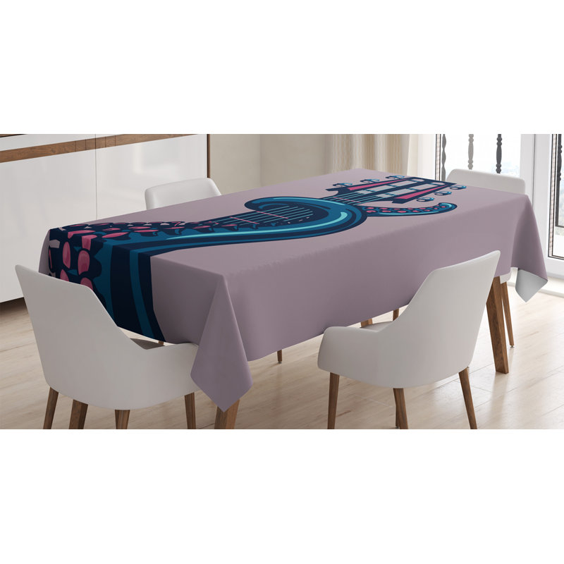 Ambesonne Octopus Tablecloth, Sea Animal With Guitar Riff Musical Instrument Rock And Roll Modern Artwork Print, Rectangular Table Cover For Dining Room Kitchen Decor, 52" X 70", Lilac Blue