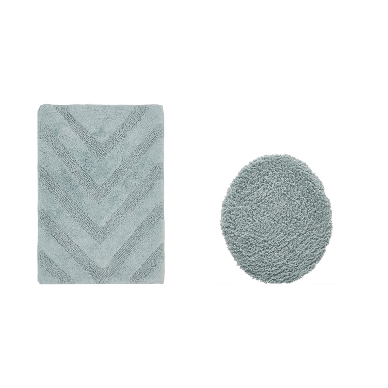 Annaclara Premium 100% Cotton 1990 GSM 2-Piece Tufted Chevron Bath Rug Set with Non-Slip Spray Latex Backing, OEKO-TEX® Certified, Super Absorbent and Machine Washable, Blue
