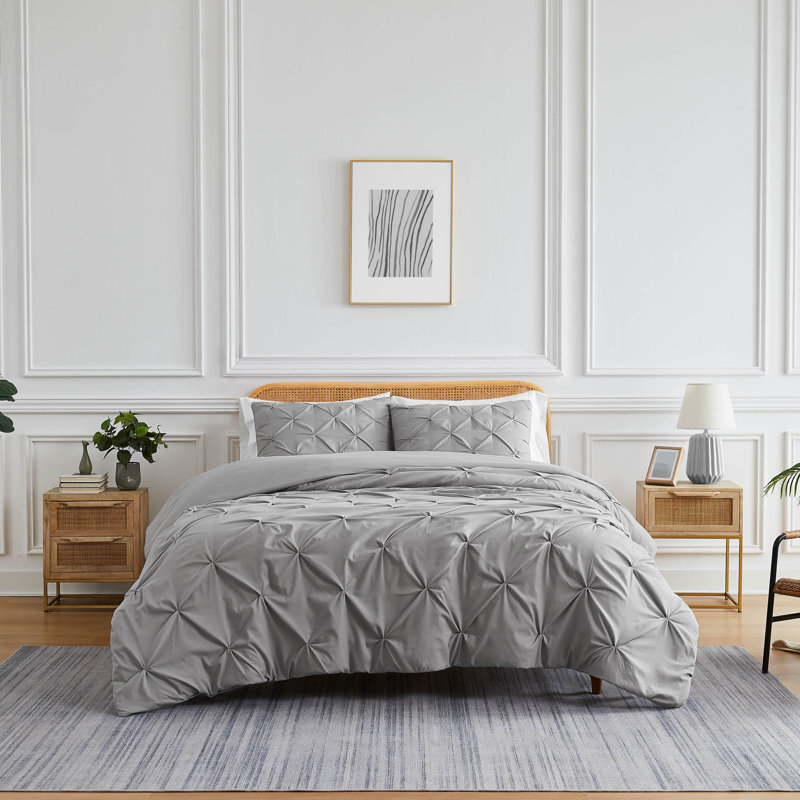 Ensemble de housse de couette Pintuck à plis pincés avec taies décoratives assorties, Gris acier