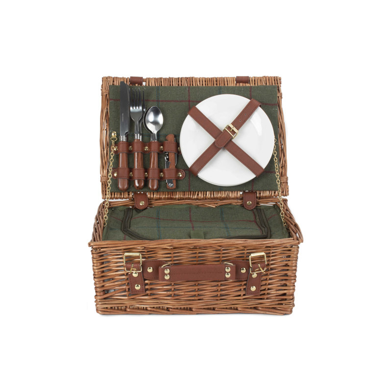 Wicker 2 Person Tweed effect Fitted Picnic Hamper