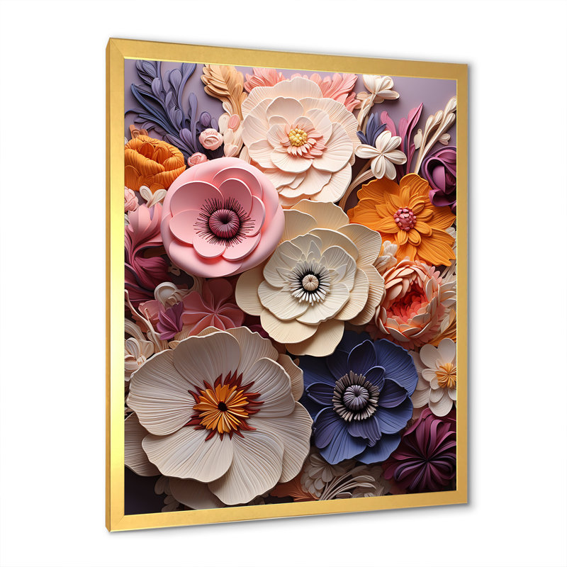 Artistique beige et rose dans les pensées, Cadre doré simple, H 44 po x l 34 po x P 1,5 po