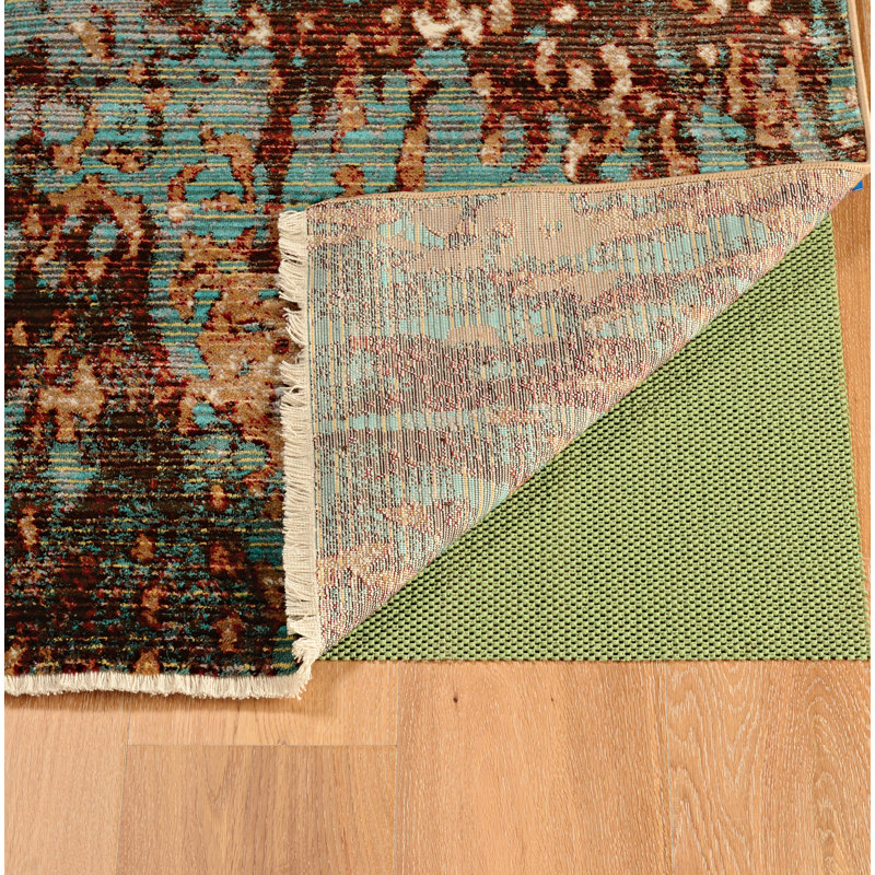 Crittenden Modern Abstract Rust and Blue Area Rug with Short Fringe, Rectangle 3' x 5'