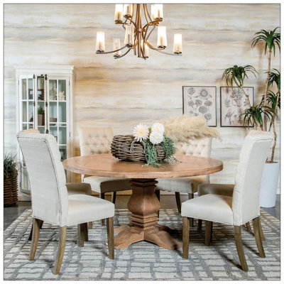 Oatmeal And Vineyard Oak Tufted Back Parson Chairs (Set Of 2) With Soft Linen-Like Upholstery And Rustic Finish