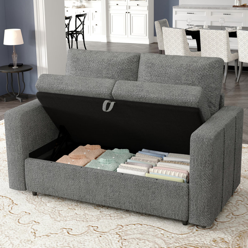 Canapé avec rangement Rafael, Chenille gris pâle