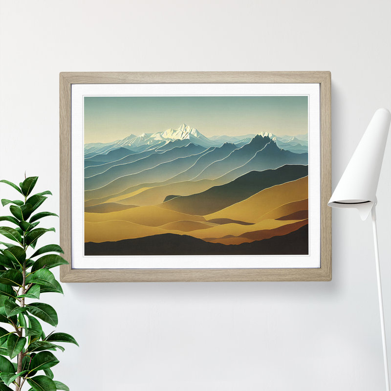 Enchanting Mountain Landscape - Single Picture Frame Print, 46cm H x 64cm W x 2cm D, Oak Framed