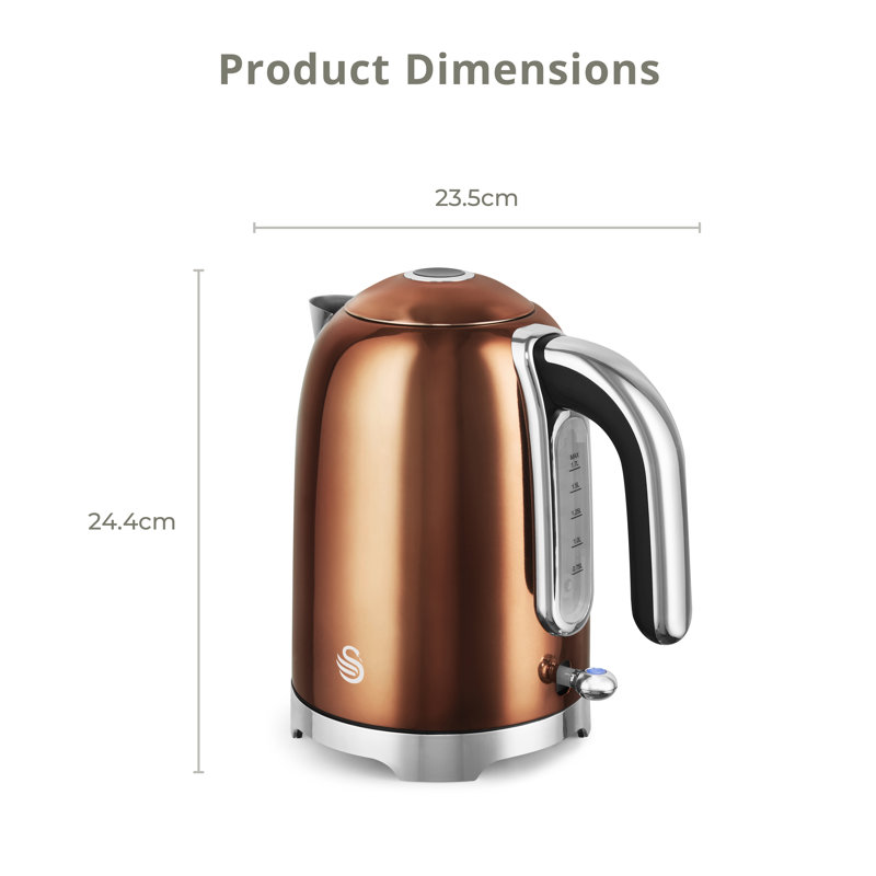 Swan Solace Cordless Kettle, Premium with a High Gloss Finish, Fast Boil, 360-Degree Base, Removable Limescale Filter, 1.7 Litres, 3000W