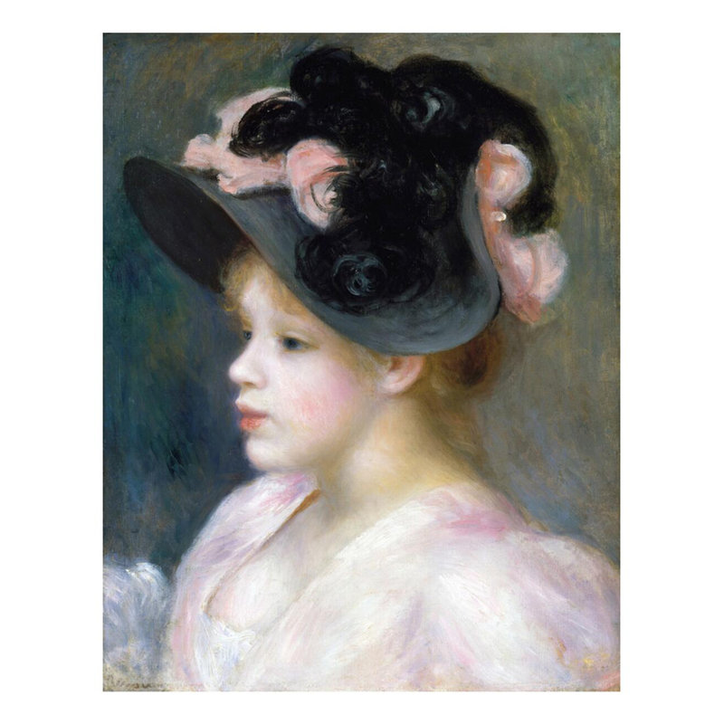 «Jeune fille au chapeau rose et noir» par Pierre-Auguste Renoir - Impression giclée, H 28 po x l 22 po