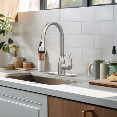 Brushed Nickel Kitchen Faucet With Pull Down & 4 Spraying Modes, Locking Buckle, Scratch And Tarnish-, For Rv Bar Sinks, 1.8Gpm, 360 Swivel, Painless Installation Stainless Steel In Nickel, Modes ,