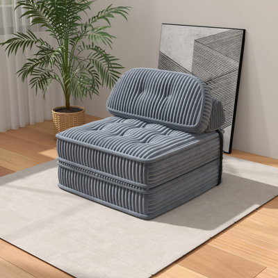 Méridienne convertible en velours côtelé avec conception capitonnée, support en mousse complète, canapé-lit escamotable et coussin réglable en arc, canapé-fauteuil compressé pour le salon ou la chambre à coucher