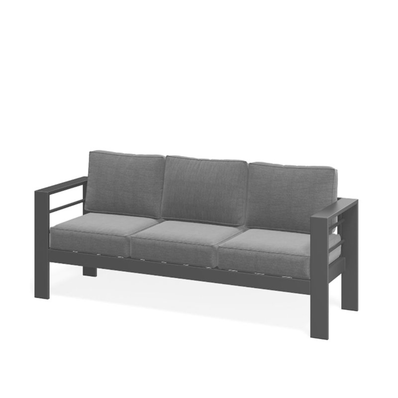 75-Inch All-Weather Metal 3-Seat Patio Sofa With Thick Cushions | Gift Idea, Gray Cushion/Gray Frame