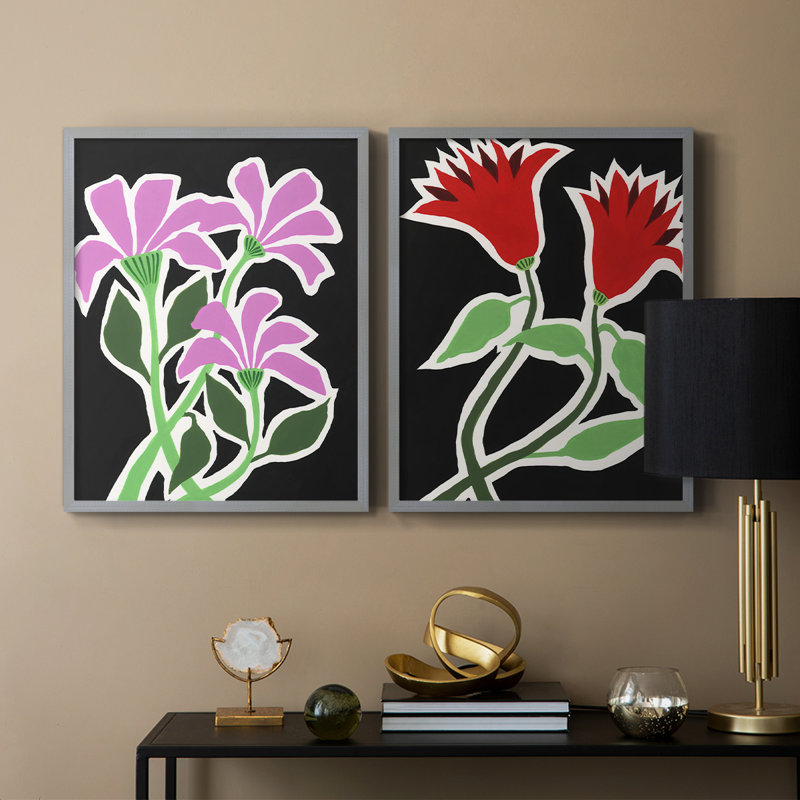 «Pop Flowers V-Premium», reproduction encadrée prête à accrocher - aucun clou requis - aucun clou requis, Vert