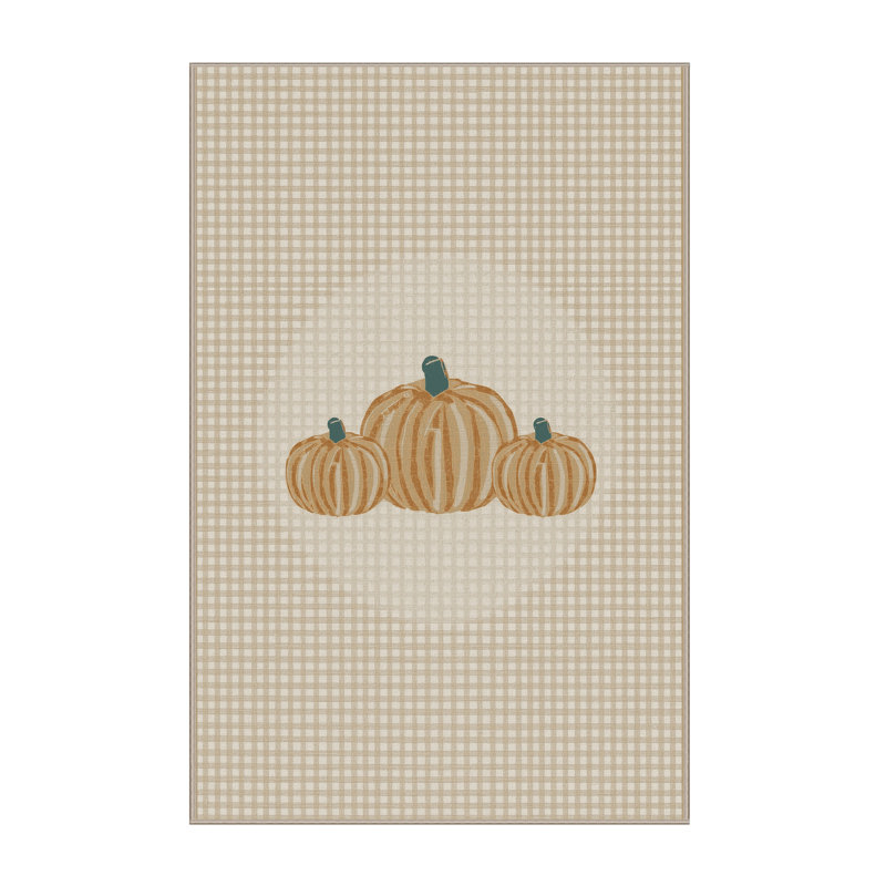 Tapis abstrait moderne et contemporain Balbo Halloween lavable à la machine - reliure beige, 7 x 9