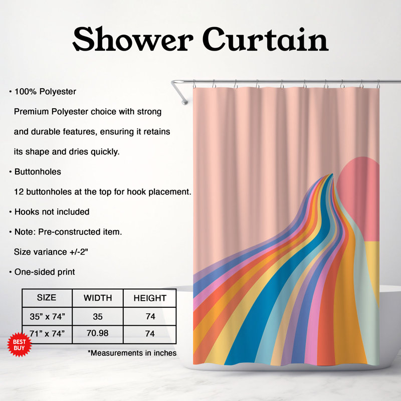 Rideau de douche 1 pièce Retro Swirl Art, H 74 po x l 71 po
