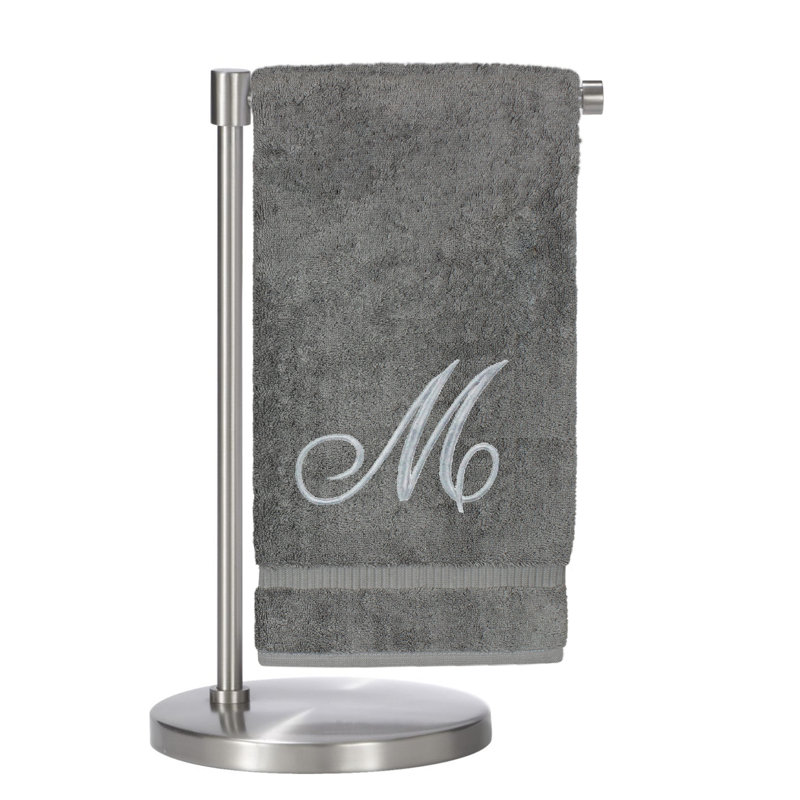 Ensemble de serviettes de bain 2 pièces 100% coton monogramme, Gris/argent, F