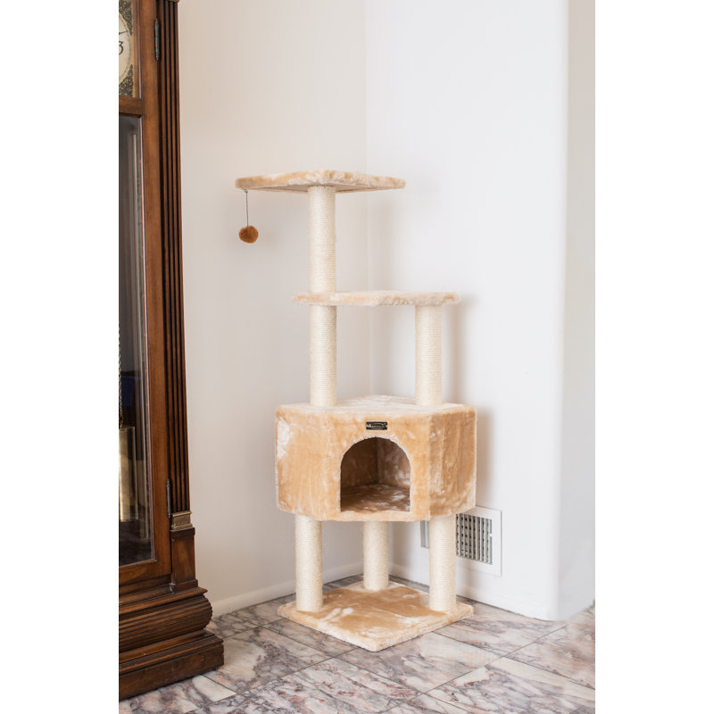 48'' Beige Faux Fur and Sisal Cat Tree Tower