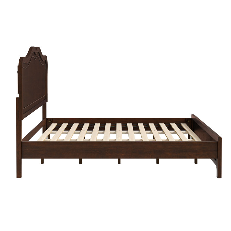 Annalia Mid-Century Modern Solid Wood Bed With Camel Headboard, King, Dark Walnut