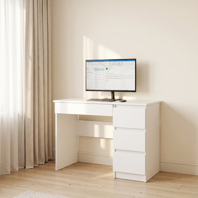 Eufelia Computer Desk, White, Right