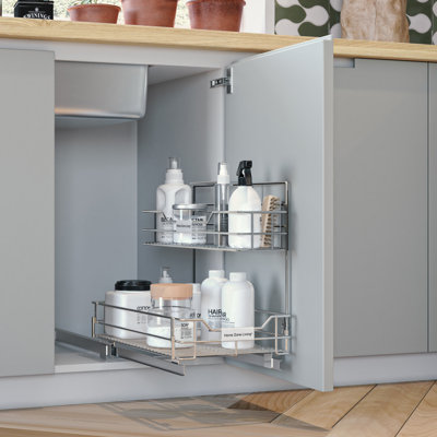 Calionna Pull Out Kitchen Cabinet Organizer with Two Tiers of Storage, 14 inch W x 20 inch D