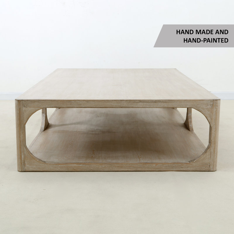 Peking Ming Solid Wood Coffee Table, 16" H x 55" L x 33" W, Weathered Whitewash