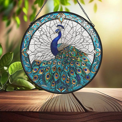 Panneaux de vitrail en verre teinté paon Suncatcher pour décor de fenêtre