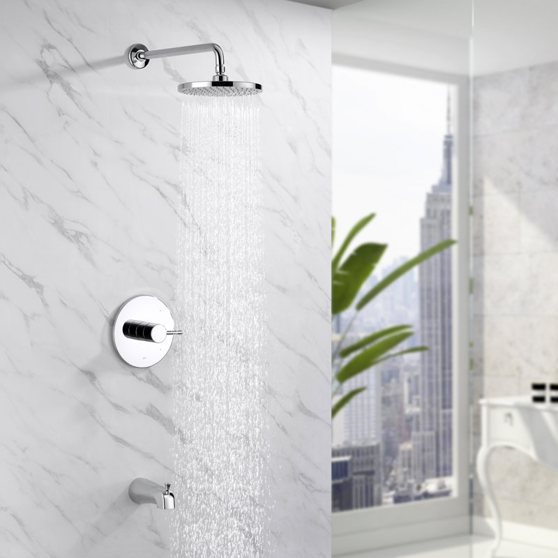Rainfall Pressure-Balanced Tub and Shower Faucet with Rough-in Valve, Chrome