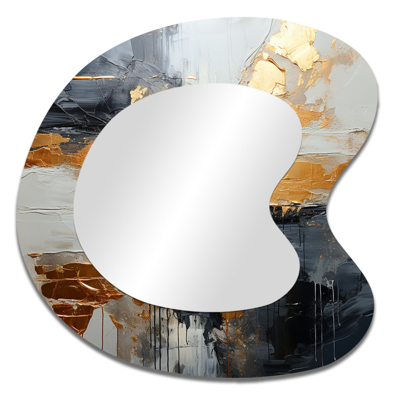 Fidelio Gold and grey Modern liquid Shapes I - Shapes Unique Shape Large Mirror, Modern Freeform Unique Wall Mirror Decor, Printed Metal Art