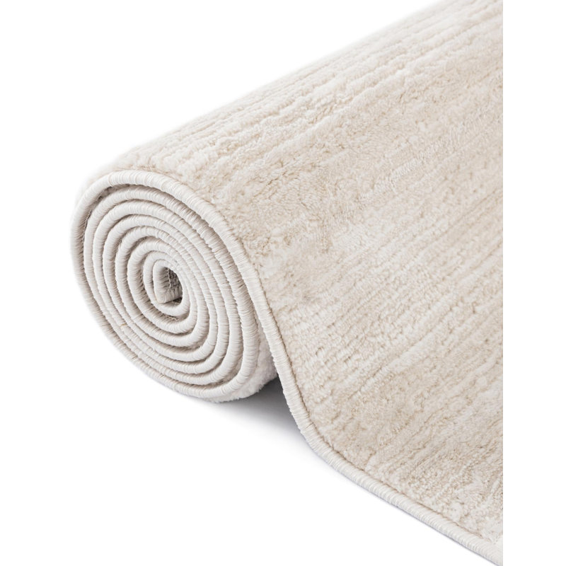 Tapis ivoire tissé à la machine de couleur unie Mclellan, Rond 4 pi 1 po