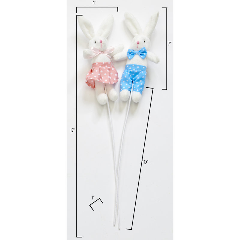 Lapin de Pâques 7 po sur tige 10 po, ensemble de 6