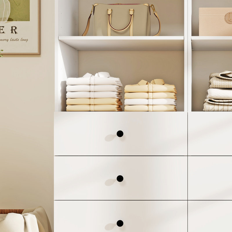 White Modular Walk in Closet Organizer System with 12 shelves and 8 drawers