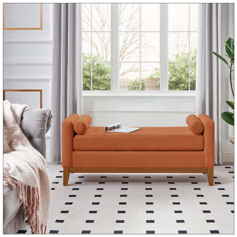 Grand repose-pieds rembourré en tissu avec coussins, Orange