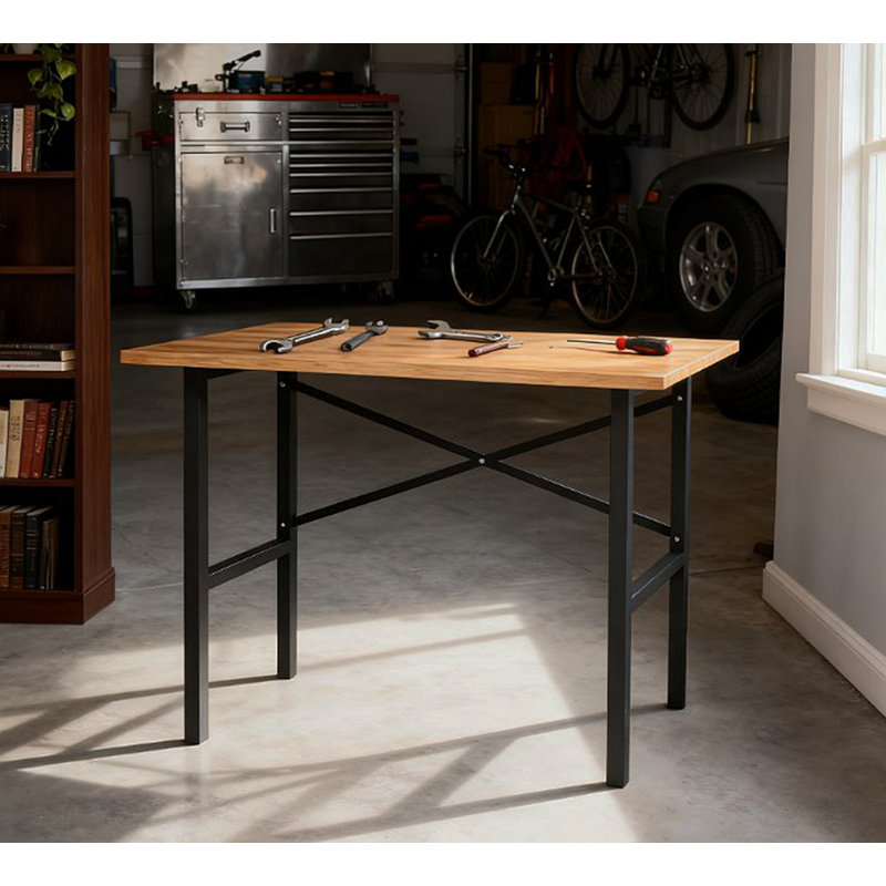Table de garage avec support en X et plateau de table naturel