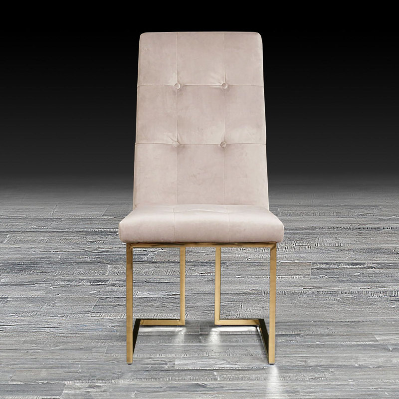 19'' H Velvet Upholstered Side Chair, Beige, Golden
