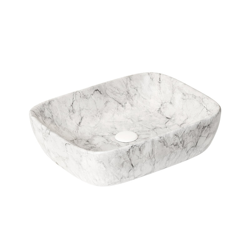 Lavabo de salle de bain en céramique 48 cm (19 po) avec motif marbre blanc, sans meuble, gris pierre, de haute qualité, résistant aux taches, pour une utilisation durable, profondeur 51,4 cm (20,26 po), largeur 40 cm (15,71 po), motif 14,3 cm (5,62 po), sans marque, style simple et caractéristique