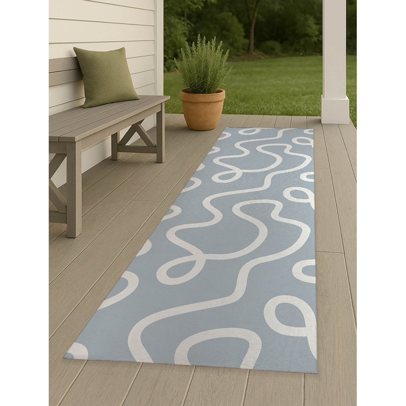 Squig Non-Slip Outdoor Rug, Runner 2'6" x 8'