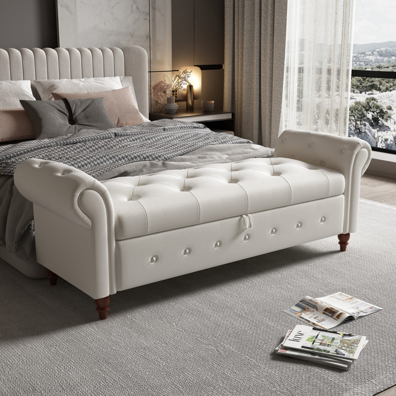 Banc de rangement rembourré en polyester Alleisha, Beige