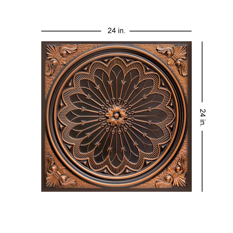 Antique Copper 24" x 24" PVC Rose Window Ceiling Tile