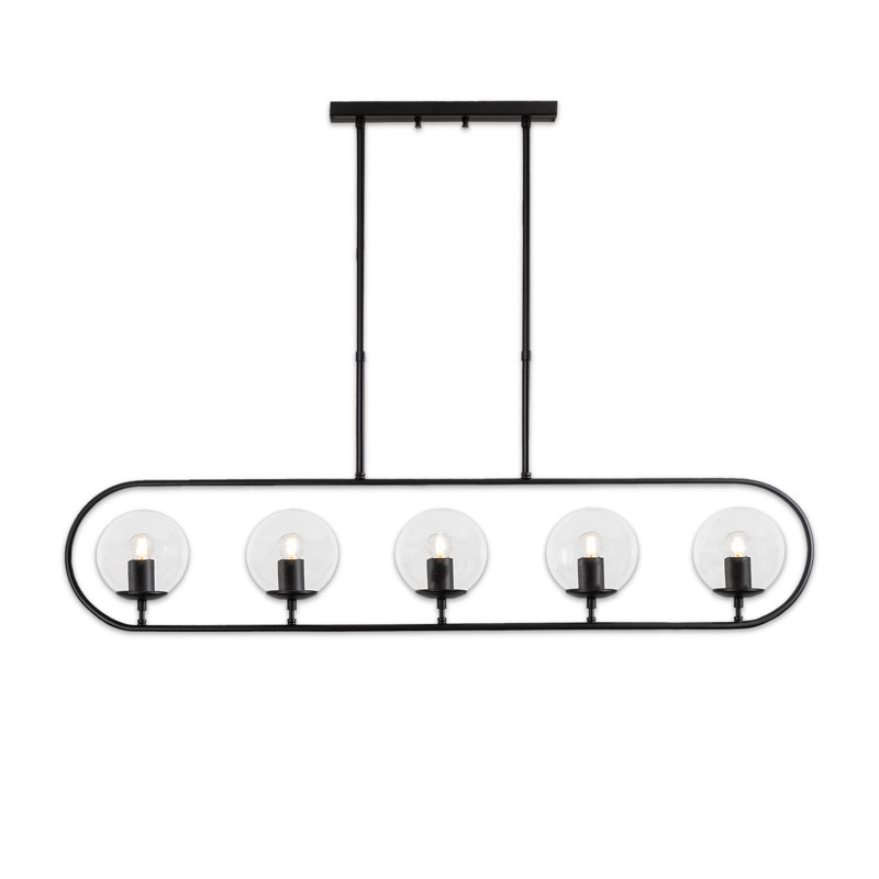 Adjustable Height 5 Lights Metal Body Glass Cap Kitchen Island Pendant