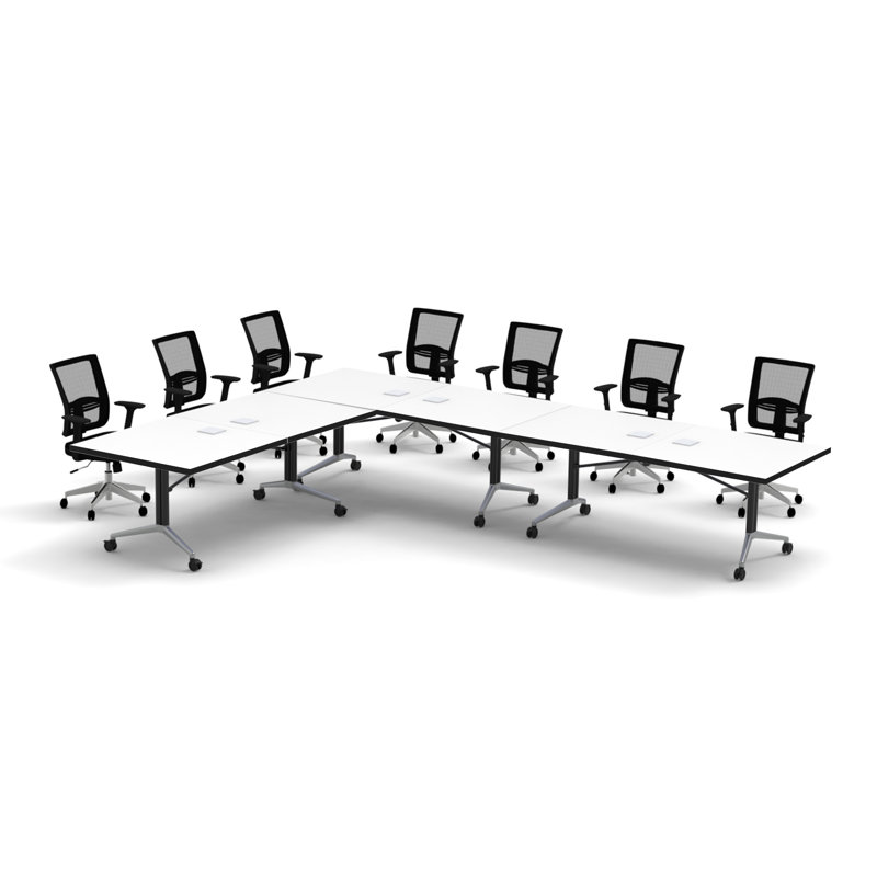 Rectangle 7 Person Flip Top 72'' L Modular Training Table and Chair Set with Casters and Modesty Panel and Cable Management