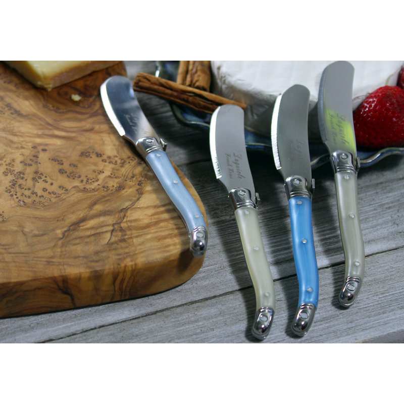 Hixon 7 Piece Stainless Steel Cheese Serving Set, Cream/Blue
