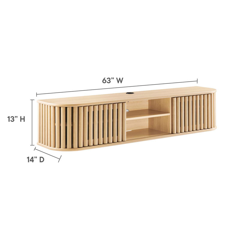 Oak 64" Wall-Mounted TV Stand with Sliding Doors