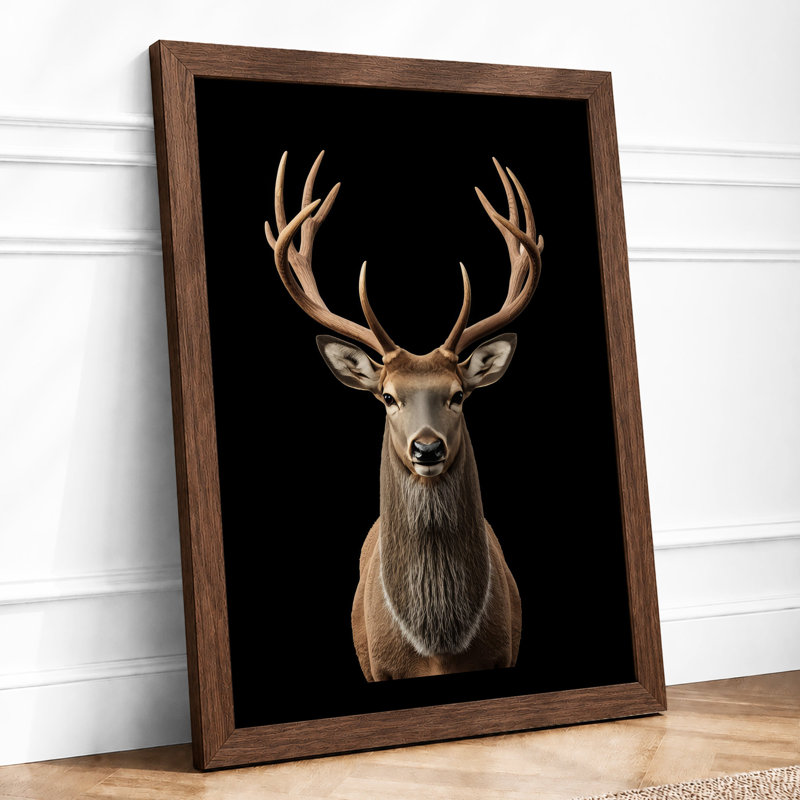 Deer Portrait Study Rustic - Framed Print, Walnut, A3 - 42.0 x 29.7 cm
