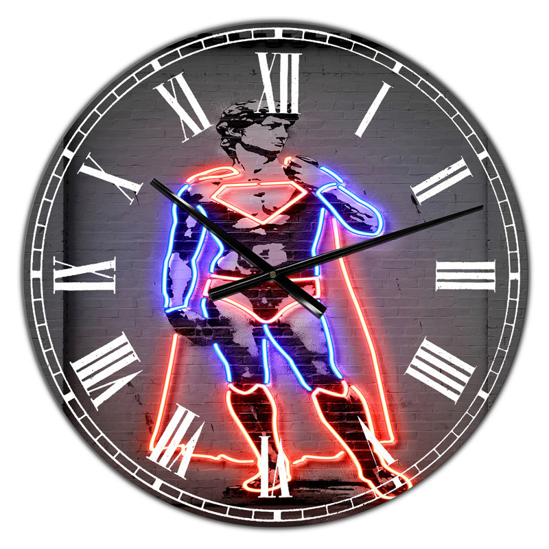 Super-héros graffiti en néon - horloge murale moderne surdimensionnée, Petit