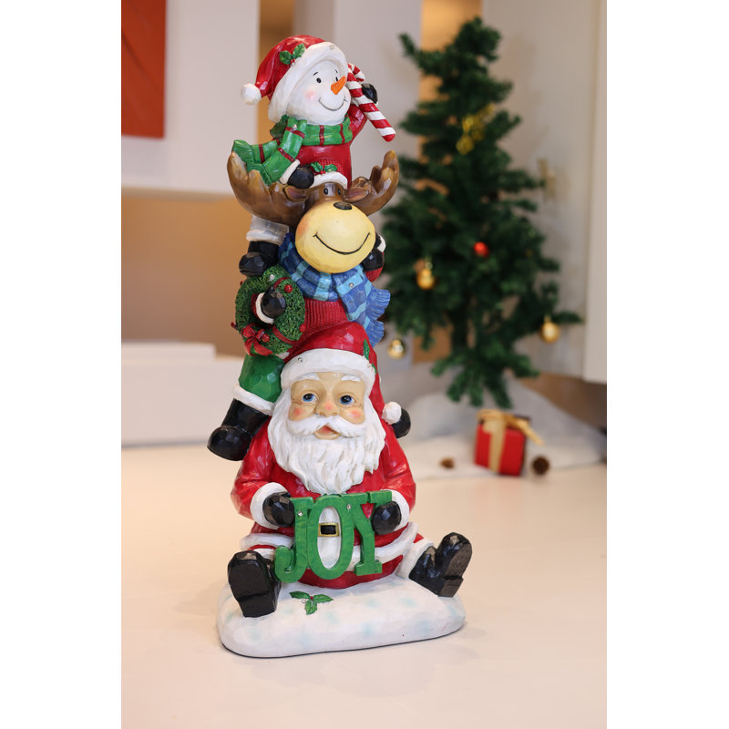 Stacking Snowman Elk Santa Christmas Resin Statue with LED Lights