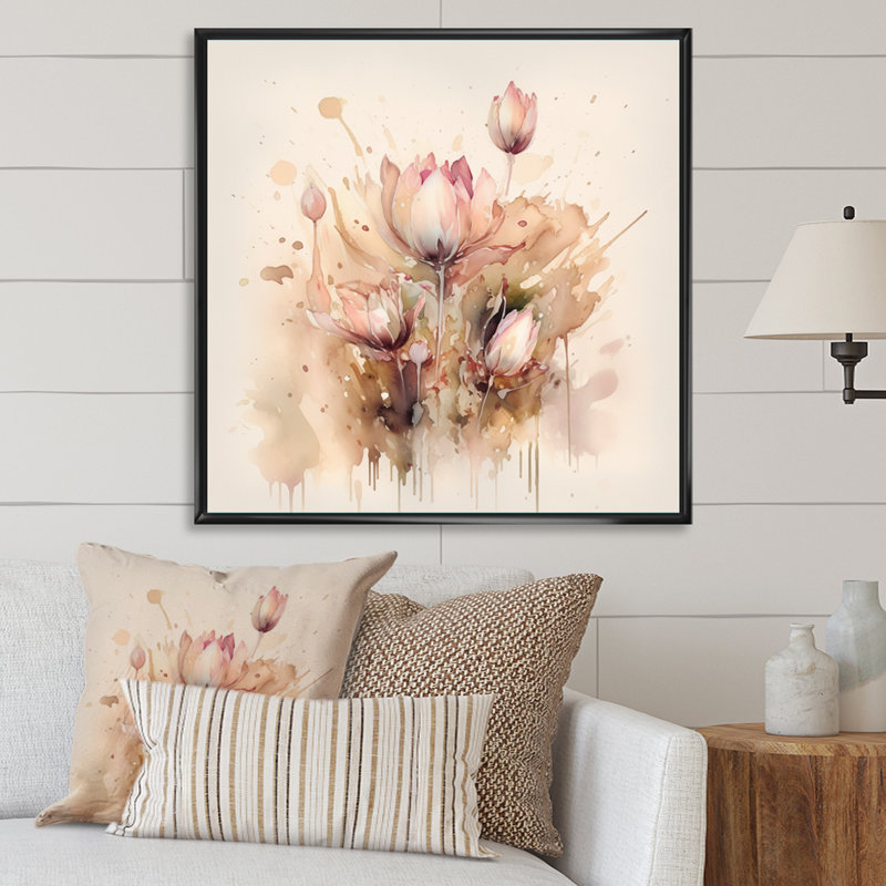«Rykir Pink and Cream Flowers Bouquet Elegance», reproduction sur toile, H 16 po x l 16 po x P 1 po, Cadre flottant noir