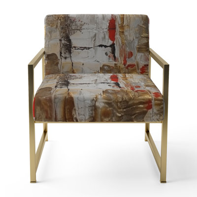 Cardinal Sin Retro Delight Abstract Red & Gold I - Upholstered Contemporary Arm Chair, Gold Accent Chair